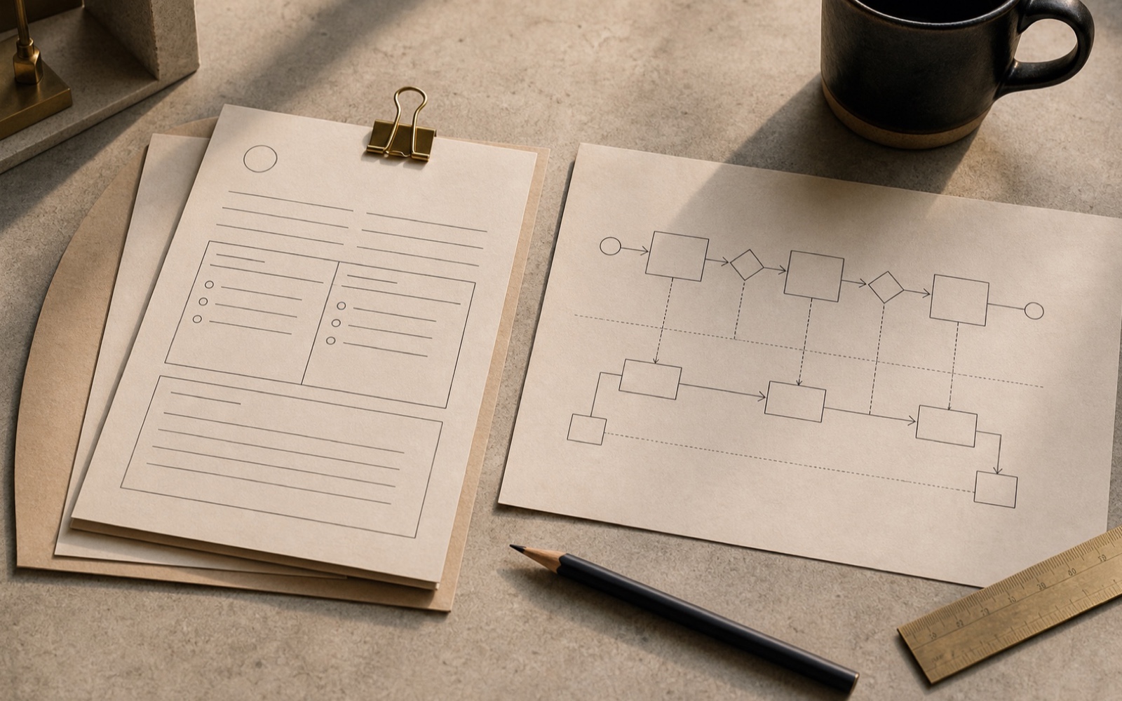 Workflow intake form beside a high-level workflow map.