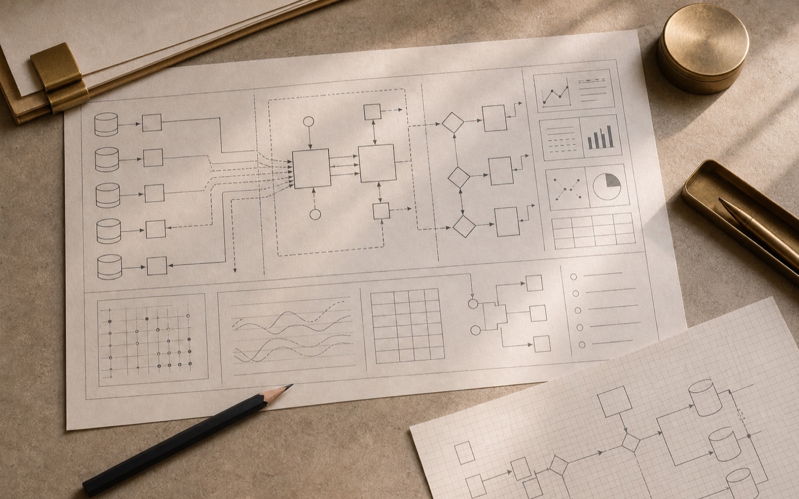 Data & BI Teams operating model documents in an architectural workspace.