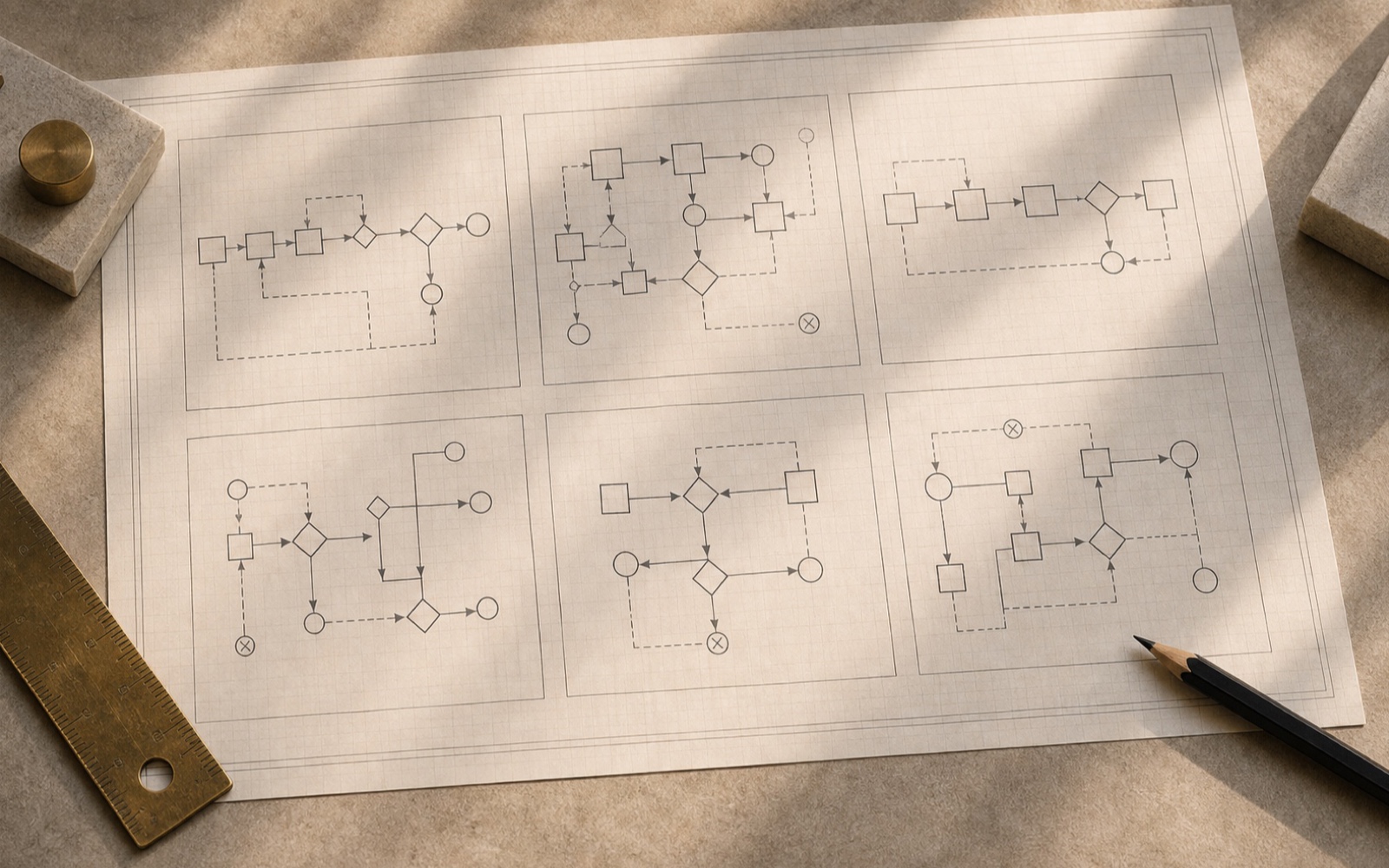 Use case overview worksheet with workflow diagrams.